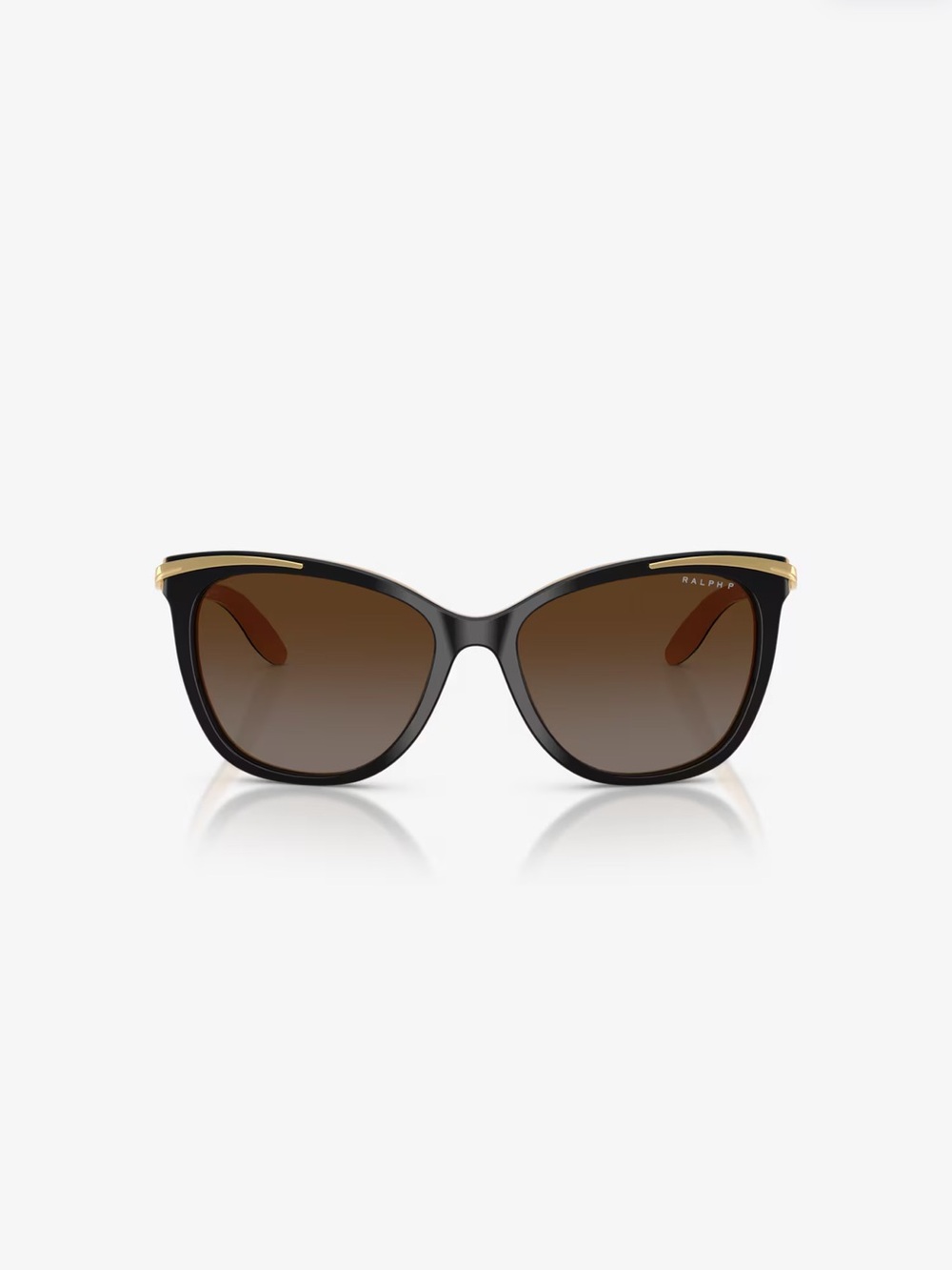 Ralph Lauren Black Frame Sunglasses with Gold Accents and Brown Gradient Lenses